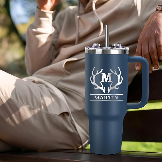Personalized 40 oz Tumbler with Handle and Straw, Custom Tumbler with Engraved Name, Stainless Steel Travel Coffee Mug Cup, Personalized Gifts For Women Men Birthday Anniversary Christmas