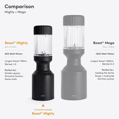Beast Mighty 850 Plus | Premium Compact Personal Blender | Smoothies, Shakes, Dressings, Sauces | Blends Ice and Frozen Fruit | New XL Vessel | Extra Vessels, Lids and Straws | 850W (Cloud White)
