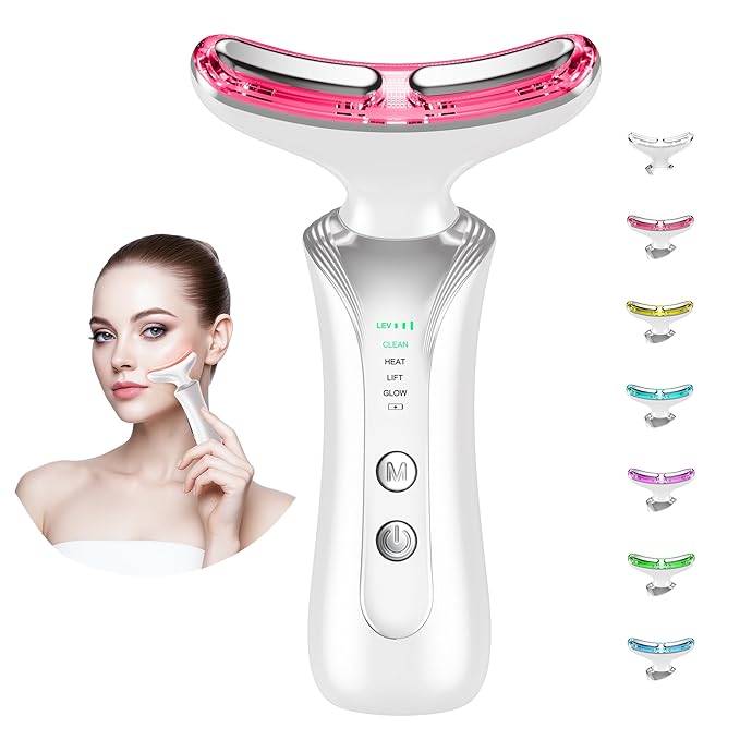 7 in 1 Multifunctional Facial Massager, Red Light Therapy for Face with 7 Modes, Face Lift Device, Portable Facial Massager for Wrinkles,Neck&Skin Care-White