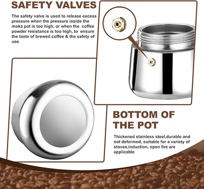 4 Cup Stovetop Espresso Maker Stainless Steel Moka Pot Stove Top Percolator Italian Coffee Makers Capable Mocha Greca Machine Cafe Classic Induction Cookers for Home and Camping 200ml 6.6oz
