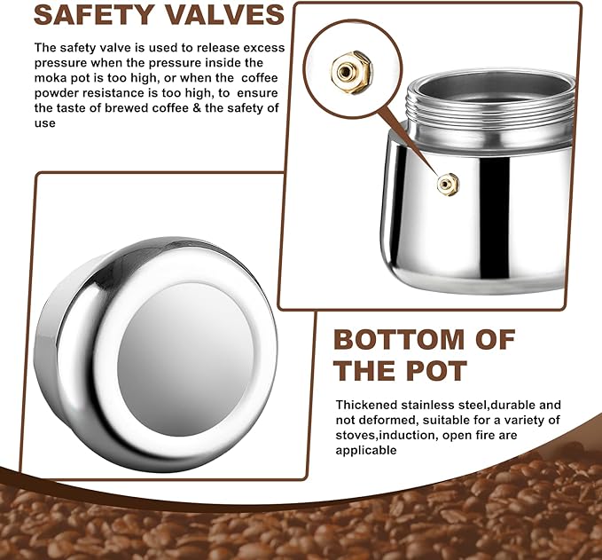 2 Cup Stovetop Espresso Maker Stainless Steel Moka Pot Stove Top Percolator Italian Coffee Makers Capable Mocha Greca Machine Cafe Classic Induction Cookers for Home and Camping 100ml 3.3oz