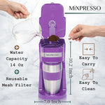 Load image into Gallery viewer, Mixpresso Purple Personal Single Serve Coffee Maker with 14oz Travel Mug, Drip Small Coffee Maker with Auto Shut Off, Reusable Filter, Works with Ground Coffee Only – Not for K-Cup Pods