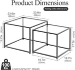 Load image into Gallery viewer, VILAWLENCE Coffee Table Set of 2, Modern Black Glass Side Table, Metal Frame Square End Table, Center Tables, Nesting Coffee Table for Living Room, Bedroom and Small Spaces, 23.6in