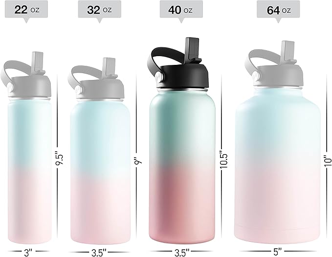 Stainless Steel Insulated Water Bottle and Travel Mug for Hot and Cold Beverages, Wide Mouth, Double Wall Insulated Hydration Sports Water Bottle for Hiking, Biking, Outdoor, 40 OZ BPA Free