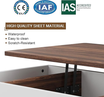 Shintenchi Coffee Table, Lift Top Coffee Table with Hidden Compartment, Rising Tabletop Dining Table, Lift Top Coffee Center Table for for Living Room, Office, Home (Walnut)