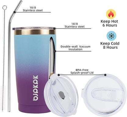 BJPKPK 20 oz Stainless Steel Vacuum Insulated Tumblers with Lids and Straw Reusable Travel Water Mug Double Wall Coffee Cup for Women and Men,Ocean Dream