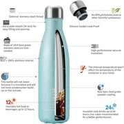 BJPKPK 17oz Insulated Water Bottles Stainless Steel,Sports Water Bottles Keep Cold for 24 Hours and Hot for 12 Hours,BPA Free,Glitter Ice Blue