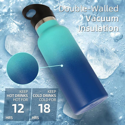 Volhoply 17oz Insulated Water Bottle Bulk 2 Pack,Stainless Steel Kids Water Bottles with Straw Lid,Reusable Metal Water Flask,Double Wall Vacuum Sports School Cups Keep Hot & Cold (Green Blue,2 Set)