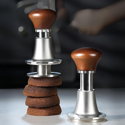 Coffee Expresso Hand Tamper Wooden Handle 3 Spring Loaded Calibrated 30lbs Sound Feedback for Espresso Machine 58mm