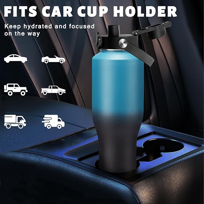 40 oz Insulated Water Bottle with Straw fit in Car Cup Holder - Metal Water Bottle with Straw, Auto Spout Lid, Thermal Water Tumbler Cup with Lid, Storage Carrier Bag, Silicone Boot