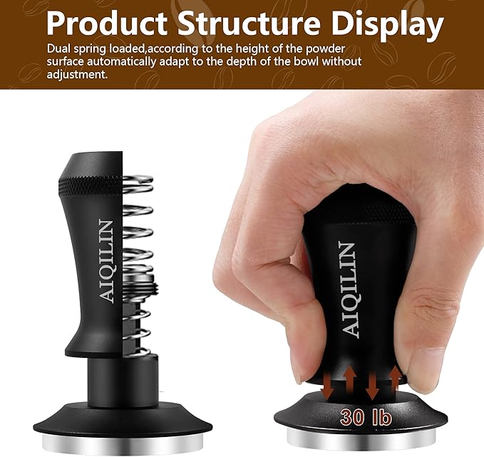 Espresso Tamper, Constant 30lb Coffee Tamper with double Calibrated Spring Loaded, Stainless Steel double spring loaded Coffee Tamper Fits for All Portafilters- Flat Base (53mm, BLACK)
