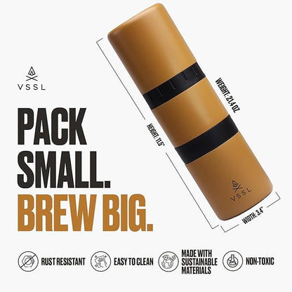 Nest Pour Over Coffee Kit | Coffee Maker for Camping | All-In-One Travel Pour Over | Transportable Dripper, Two 10oz Stainless Steel Travel Mugs | Compact Storage & Adventure Ready | Sahara