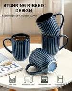 Load image into Gallery viewer, Hasense Coffee Mugs Set, 16 oz Ceramic Coffee Cups, Ribbed Tea Cup Set of 4, Dishwasher &amp; Microwave Safe, Wedding, Housewarming Gift, Navy Blue