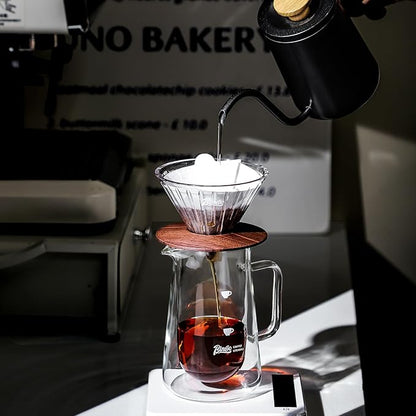 Double Wall Glass Coffee Carafe - 400ML/14oz Small Coffee Decanter Coffee Server for Pour Over, Coffee Pot, Borosilicate Glass For Coffee, Tea, Whiskey, Cocktails & All Beverages