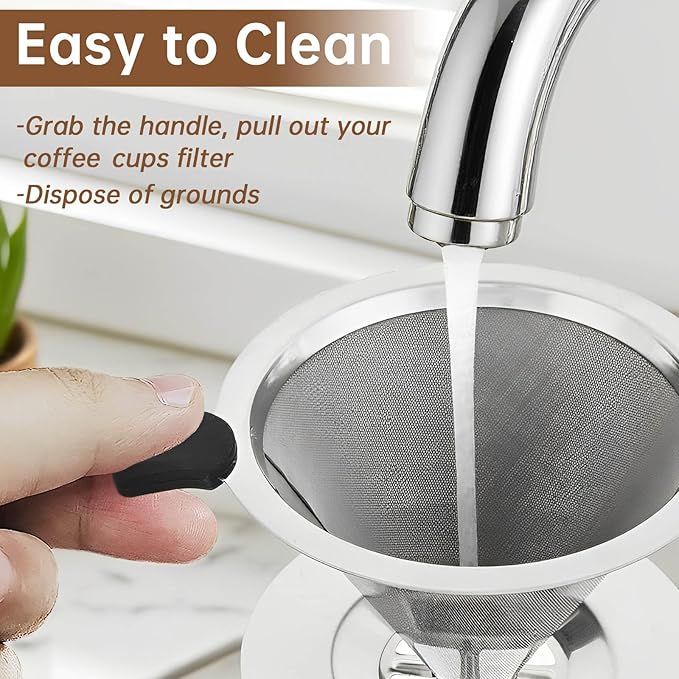 Reusable Coffee Filter, Cone Pour Over Coffee Dripper Paperless Coffee Maker Dripper for 1-2 Cup, Stainless Steel Coffee Permanent Filter, Coffee Dripper for Cuisinart Coffee Maker Filter and Brewer