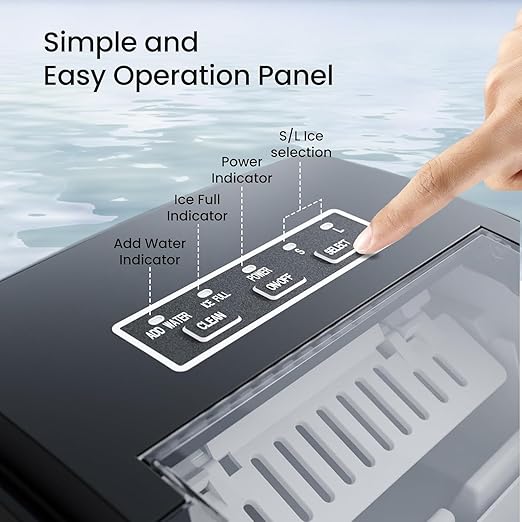 Kismile Ice Makers Countertop with Handle,26Lbs/24H,9 Cubes in 6 Mins,Portable Ice Machine with Self-Cleaning for Home,Kitchen(Black)