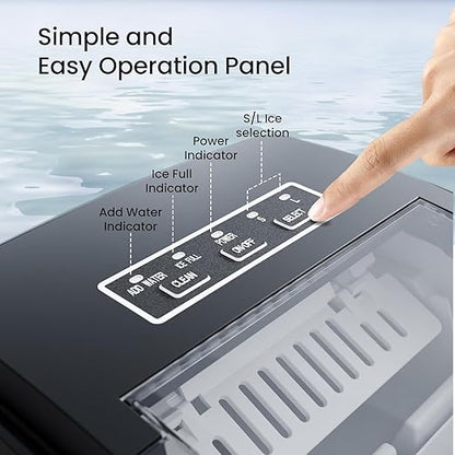 Kismile Ice Makers Countertop with Handle,26Lbs/24H,9 Cubes in 6 Mins,Portable Ice Machine with Self-Cleaning for Home,Kitchen(Black)