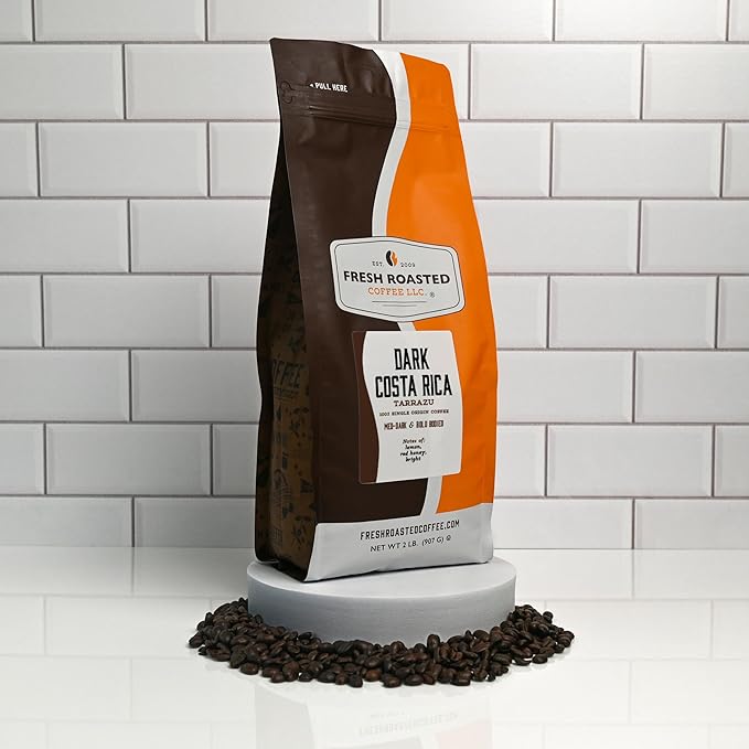 Fresh Roasted Coffee, Dark Costa Rican Tarrazu, 2 lb (32 oz), Dark Roast, Kosher, Ground
