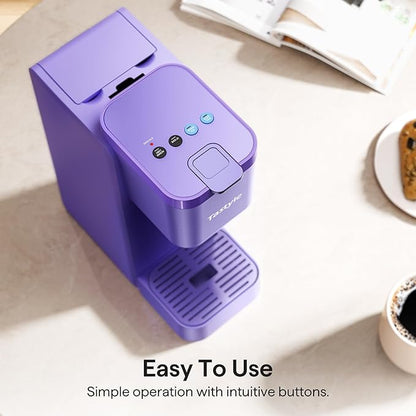 Single Serve Coffee Maker for K Cup, Ground and Tea, Hot and Iced Coffee Machines with Bold Setting, 6 to 16 Oz Brew Sizes, Compact for Small Spaces, Purple (2.0 Version)