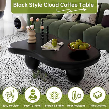 Cloud Coffee Table Modern Irregular Coffee Table Asymmetrical Unique Coffee Tables with 3 Bases for Living Room Farmhouse (D, 46")