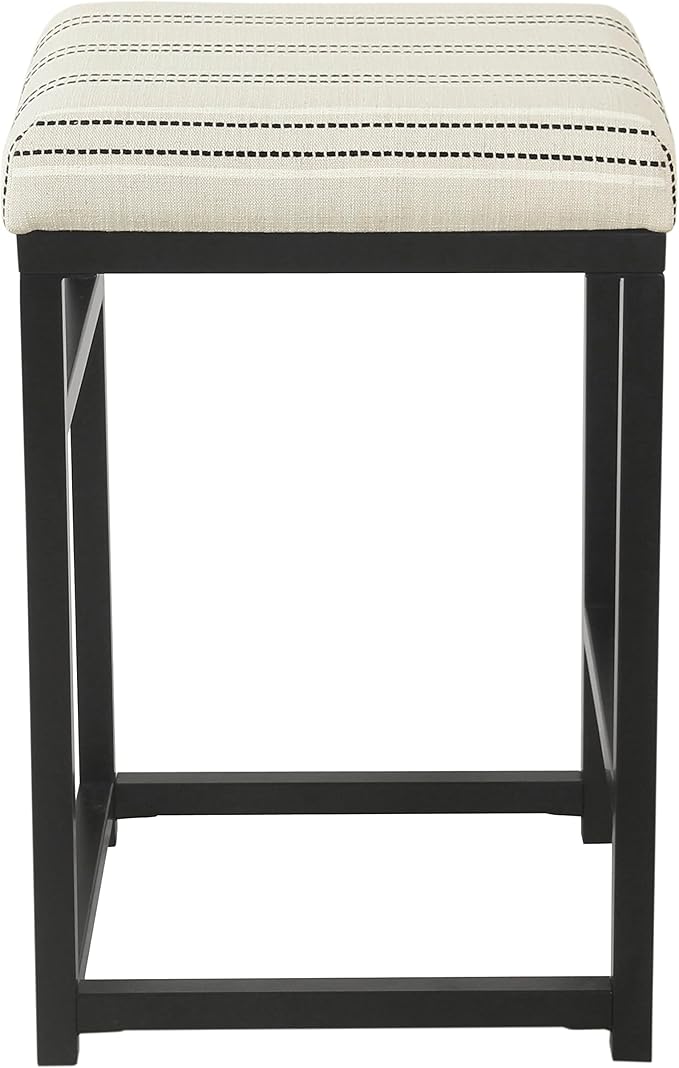 HomePop Home Decor | Modern 24-Inch Counter Stool | Backless Metal Frame Bar Stools Counter Height | Decorative Home Furniture, Black and White Stripe