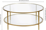 Load image into Gallery viewer, Henn&amp;Hart 36" Round Coffee Table with Glass Top and Glass Open Storage Shelf for Living Room, Family Room, Office, or Apartment, Brass