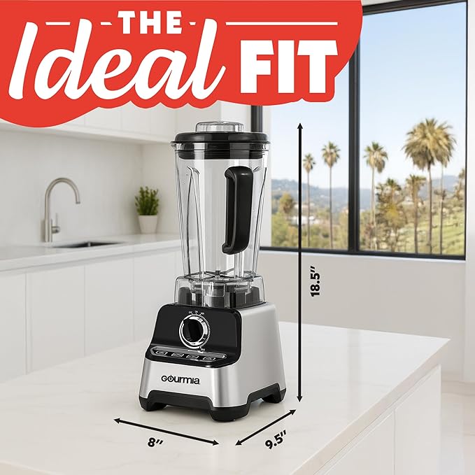 Gourmia Heavy Duty Countertop Blender – 2L BPA-Free Pitcher, 1500W High-Speed Motor, 45,000 RPM, 4 Presets, Variable Speed Dial, Built-In Tamper, Dishwasher-Safe Parts, Stainless Steel