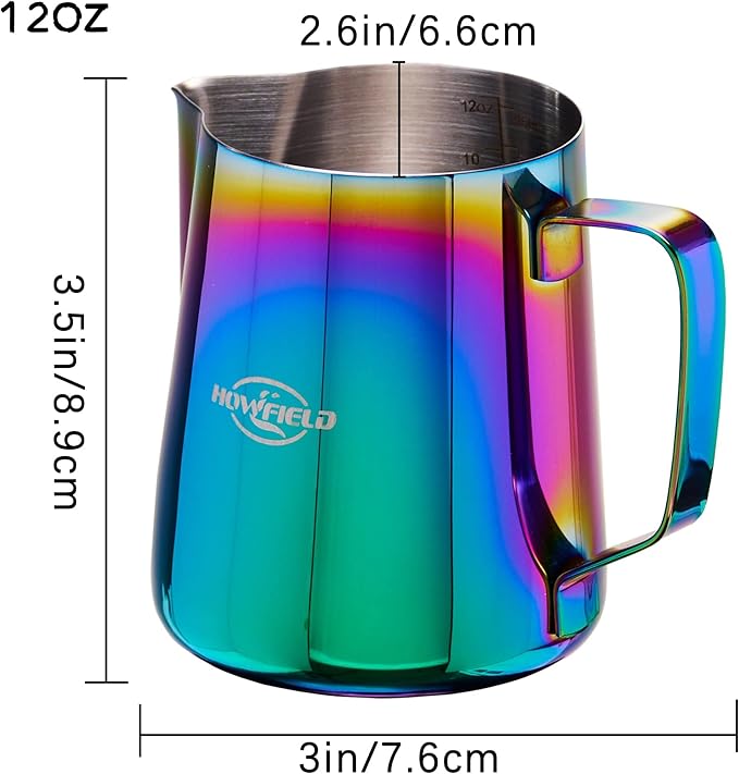 Stainless Steel Milk Frothing Pitcher - Milk Frothing Jug for Cappuccino, Barista Milk Frothing Pitcher Parent (coloured, 12OZ)