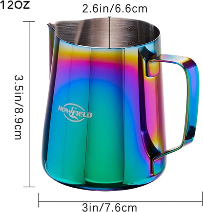 Stainless Steel Milk Frothing Pitcher - Milk Frothing Jug for Cappuccino, Barista Milk Frothing Pitcher Parent (coloured, 12OZ)
