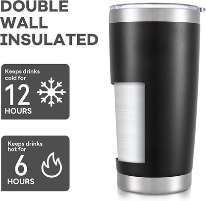 20 oz Tumbler with Lid Stainless Steel Insulated Tumblers Bulk Double Wall Vacuum Cups Powder Coated Travel Mug Keep Drinks Cold and Hot, Black, 12 Pack
