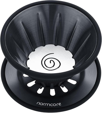 Normcore 2-in-1 Pour Over Coffee Dripper, Brews 1-2 Cups Coffee Brewer, Use V60 and Wave Filter Paper Brewer, Titanium Coated 304 Stainless Steel, Black