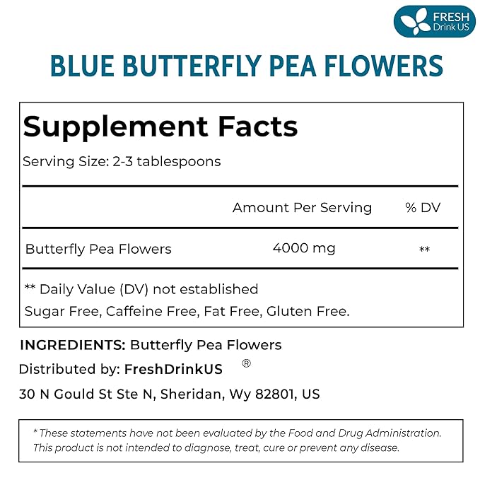 FreshDrinkUS, Premium 8oz Blue Butterfly Pea Flowers Dried – Premium Whole Flower Herbal Tea – Vibrant Blue Natural Color – Caffeine-Free Loose Flower Tea. Vegan