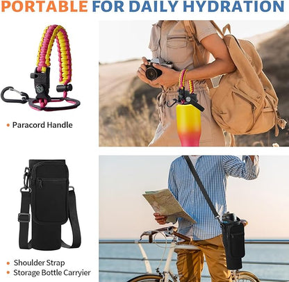 Insulated Water-Bottle 40 oz Tumbler - Fits in Any Cup Holder, Keep Cold 48H Hot 24H, Stainless Steel Water bottle with Straw, Spout Lid, Paracord Handle, Carrier Bag, Silicon Boot for Road Trip