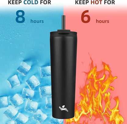 34 OZ Insulated Tumbler with Lid and 2 Straws Stainless Steel Water Bottle Vacuum Travel Mug Coffee Cup,Black