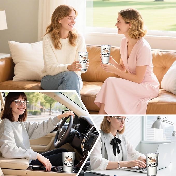 Best Pug Mom Gifts for Women, 20 Oz Pugs Lover Travel Tumbler Mugs with Pugs, Travel Mug Gift for Pug Mom