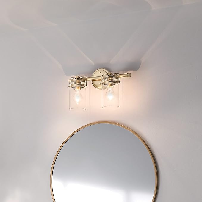 Kichler Brinley 2 Light Vanity Light in Champagne Bronze with Clear Glass for Bathroom and Powder Room, (15.75" W x 10.25" H),45688CPZ