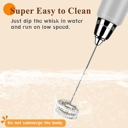 Milk Frother Handheld Rechargeable, Frother Wand Drink Mixer Electric Whisk for Coffee, Detachable With 3 Stainless Whisks, Hand Mixer for Lattes, Cappuccino, Matcha, Egg, No Stand, Silver