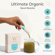 Yu Tea Decaf Organic Sencha Green Tea Powder, Instant Packets | Rich in Antioxidants, EGCG, & L-Theanine | Pure Japanese First Harvest Leaf | Caffeine-Free & Unsweetened | Single Serve Sticks, 30 Ct