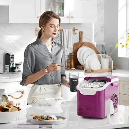 Kismile Ice Makers Countertop with Handle,8 Cubes in 6 Mins,Portable Ice Maker Machine with Self-Cleaning for Home/Office(Purple)