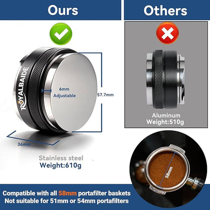 58mm Coffee Distributor and Tamper, Dual Head Coffee Leveler Fits Ideal Tools for Portafilter,Adjustable Depth Detachable Professional Espresso Hand Tampers