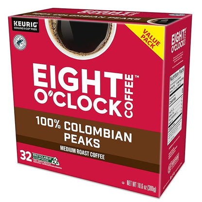 Eight O'Clock Coffee Colombian Peaks Single-Serve Keurig K-Cup Pods, Medium Roast Coffee Pods, 32 Count
