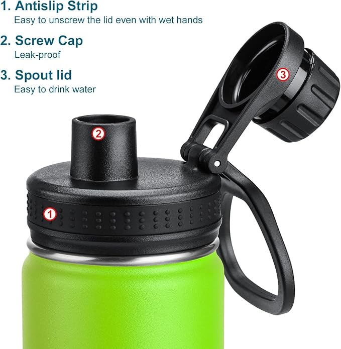 koodee Water Bottle-22 oz Stainless Steel Vacuum Insulated Water Bottle, Wide Mouth Flask with Leakproof Spout Lid (Apple Green)