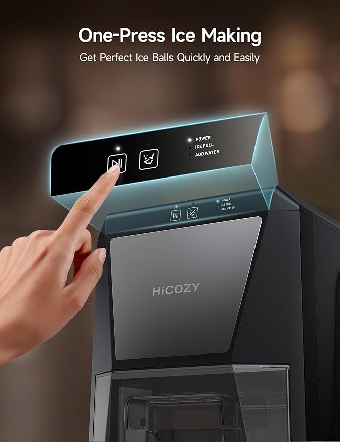 HiCOZY B1 Clear Ice Ball Maker Countertop,Sphere Ice Maker with IcyGem Technology,2 Ice Balls in 60Mins,40 pcs/Day, Self-Cleaning Ice Machine with Ice Tong for Cocktails, Whiskey & Bourbon