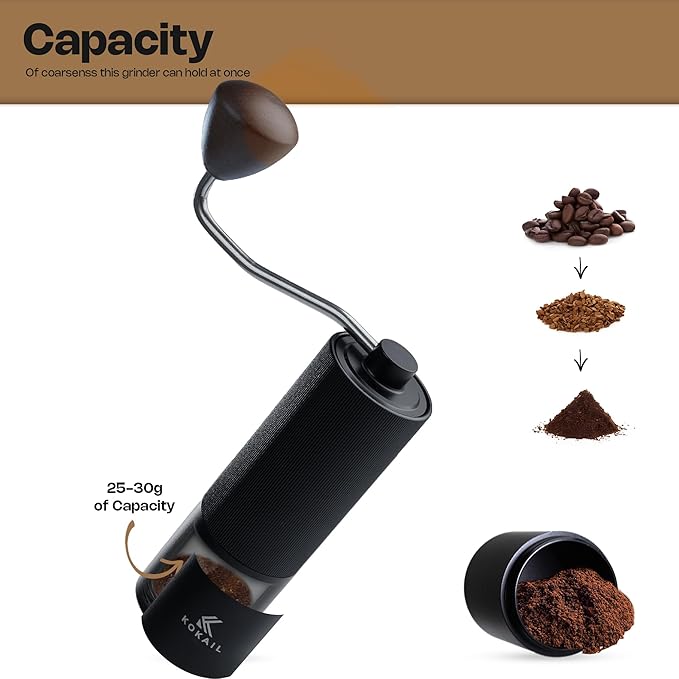 7- Star Manual Burr Coffee Grinder - Premium 420 Stainless Steel Coffee Hand Grinder with 30 g Capacity - Adjustable Coarseness for Espresso, Drip Coffee, and French Press - Easy to Clean