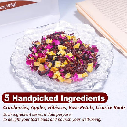 TEARELAE - Cranberry Apple Tea Bags, 35 Count - Premium Cranberry Herbal Blend Tea with Dried Cranberries, Apples, Hibiscus, Rose Petals & Licorice Root - Caffeine-free - Perfect for Daily Refreshment