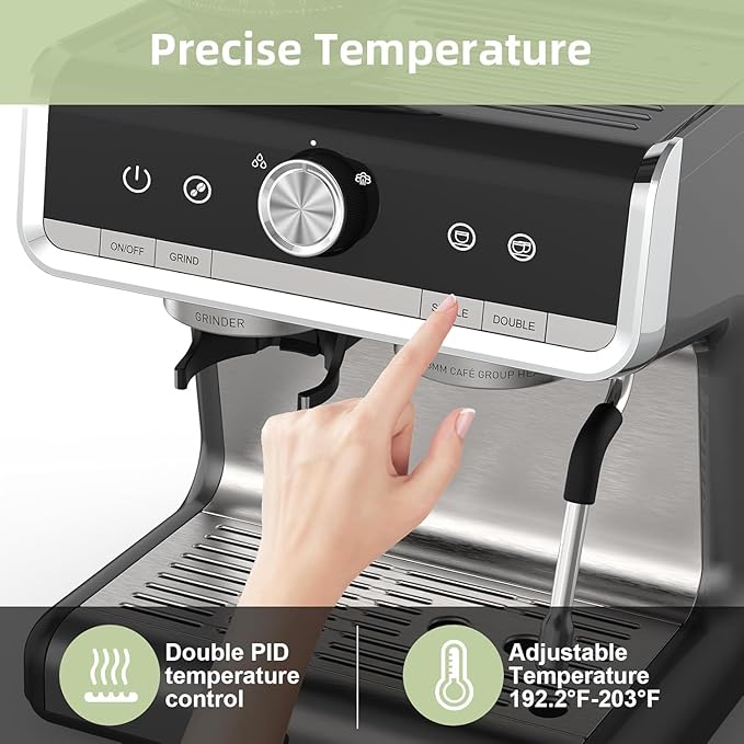 Semi-Automatic Espresso Machine - 1450W/20 Bar Professional Coffee Machine, 30 Grinder Settings, Fast Heating, Milk Frother Steam Wand, Home & Hotel Use, Silver