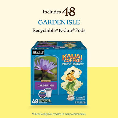 Kauai Coffee K-Cup Pods for Keurig Brewers – Arabica Coffee, 10% Hawaiian – Medium Roast, Bright Aroma With Light Floral Notes – Garden Isle, 1 Pack of 48 Single Serve K-Cups