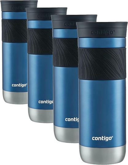 Contigo Byron Vacuum-Insulated Stainless Steel Travel Mug, 20oz - Leak-Proof Lid, BPA-Free, Blue Corn - Perfect Reusable Cup for Coffee or Water; hot and cold beverage holder (Pack of 4)