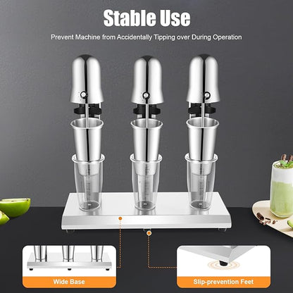 Commercial Stainless Steel Milk Shake Machine, Stainless Steel Milk Shaking Machine, Three Head Drink Mixer 110V (Three Head)