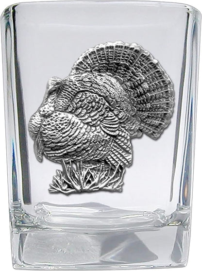 Heritage Pewter Turkeys Square Shot Glass | Hand-Sculpted 1.5 Ounce Shot Glass | Intricately Crafted Metal Pewter Inlay